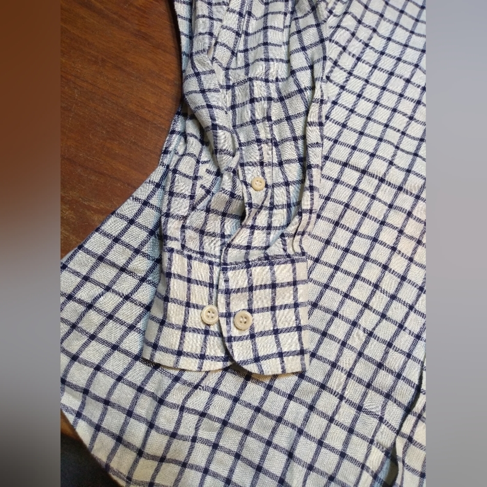 Eremenegildo Zegna Men's Collared Shirt, Sz XL 100% Linen Cream with Blue… - Picture 11 of 12